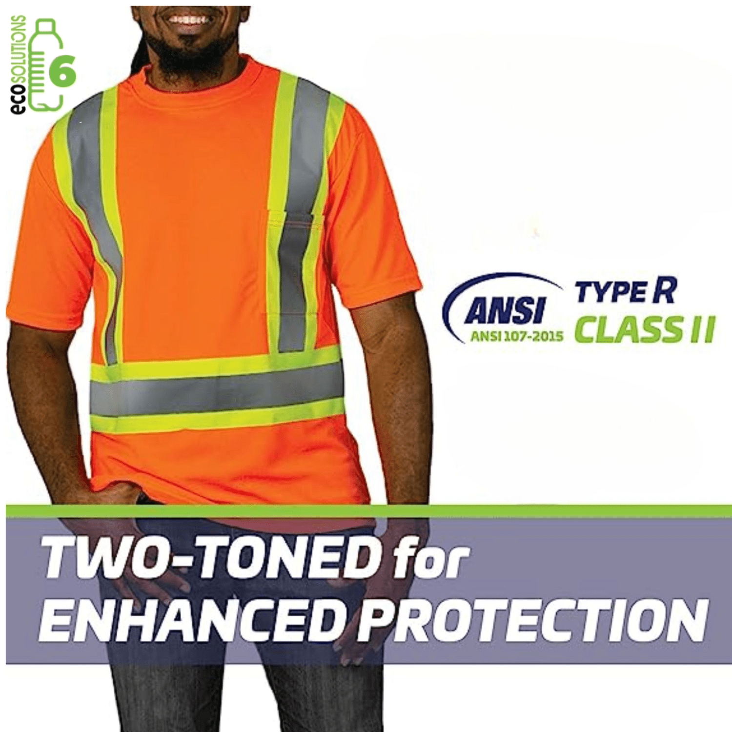 Recycled Class 2 Reflective Cross Back Safety Tee Shirt With Chest Pocket