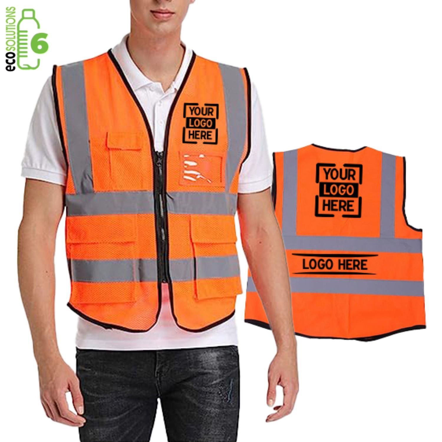 Class 2 Recycled Reflective Safety Vest with 5 Pockets