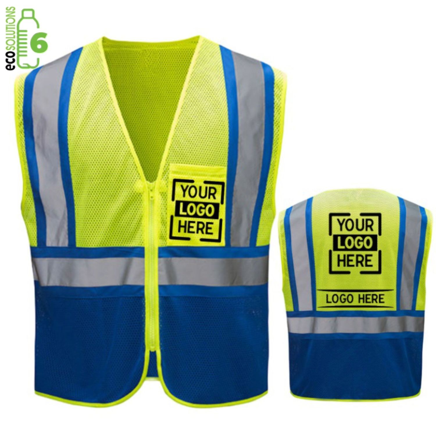 rPET Class 2 Mesh Blue Bottom Safety Vest With Pockets
