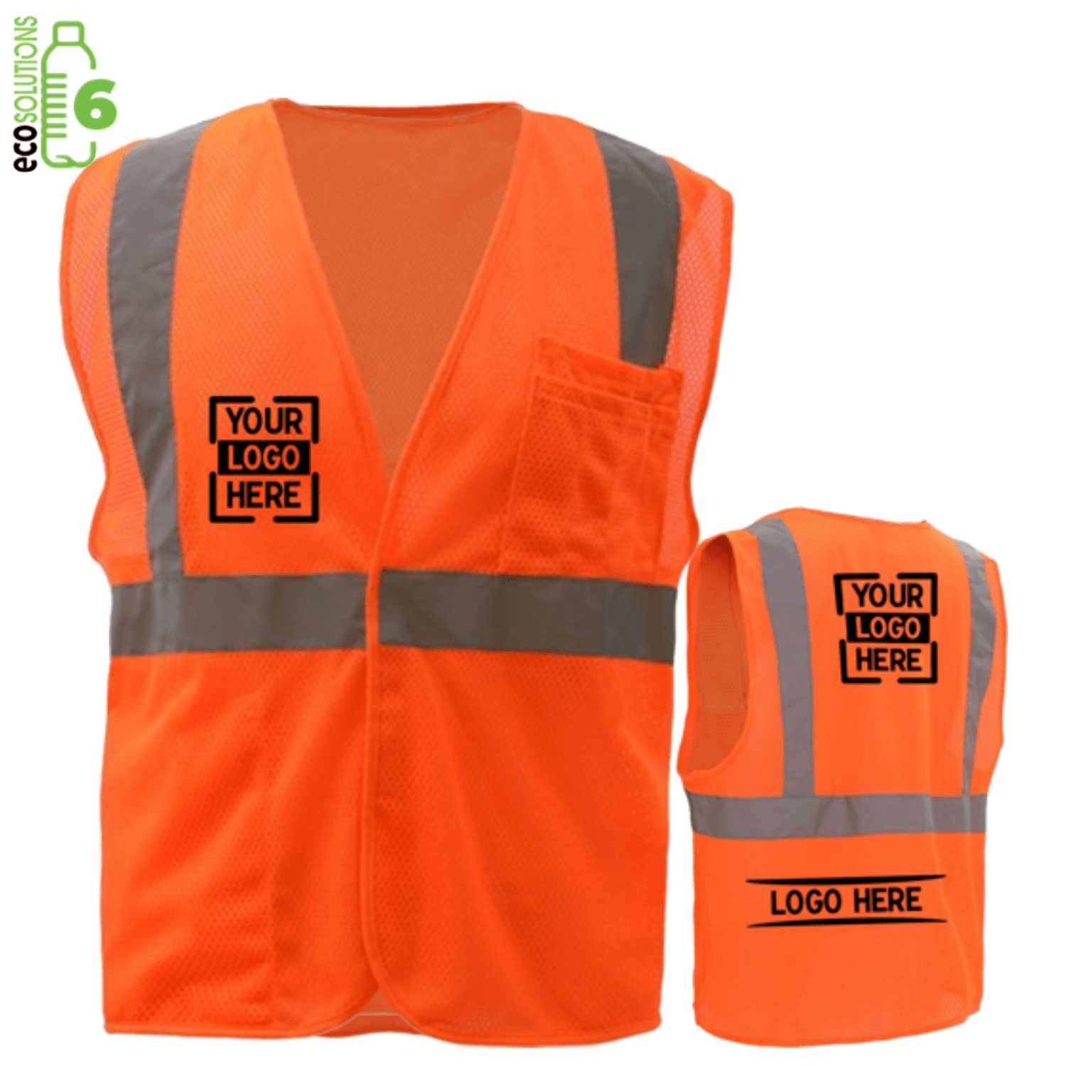 rPET Class 2 Reflective Mesh Safety Hook & Loop Vest with Pockets