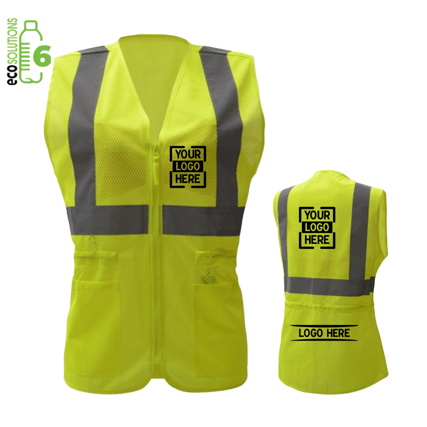Lady Class 2 Recycled Reflective Safety Zipper Vest with 2 Pockets