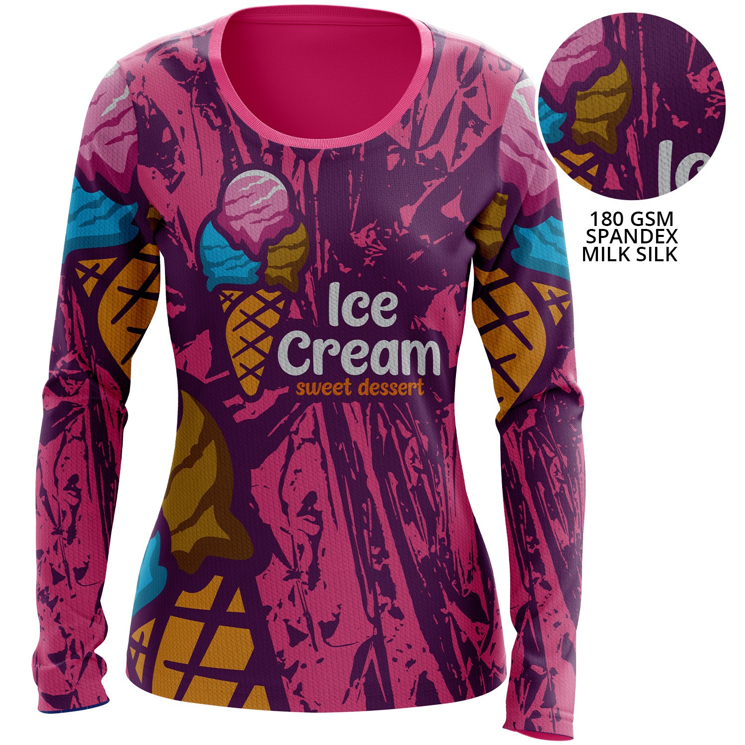 Women's 180 GSM Spandex Milk Silk Sublimation Performance Long Sleeve T-shirt