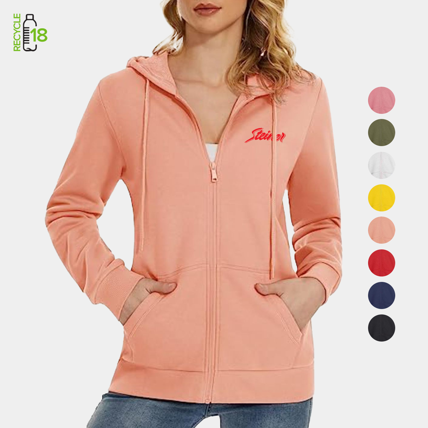 REPREVE® - Women's Recycled Zipper Hoodie w/ Kangaroo Pocket & Antibacterial