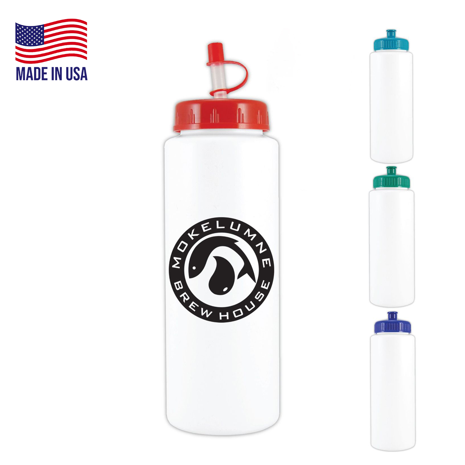 Sports Bottle USA made 32 oz plastic water bottle push spout