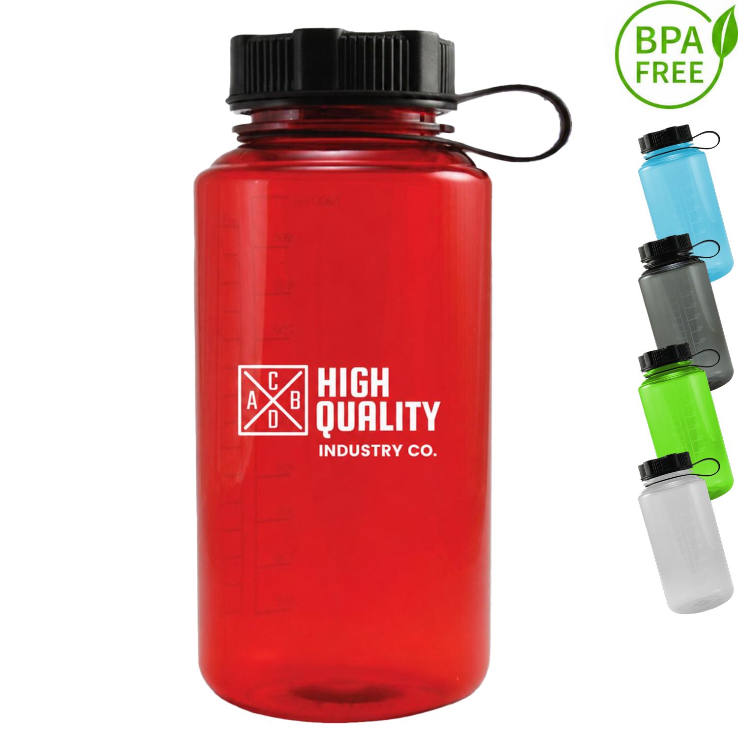 32 oz. BPA free Plastic Water Bottle w/ Tethered lid