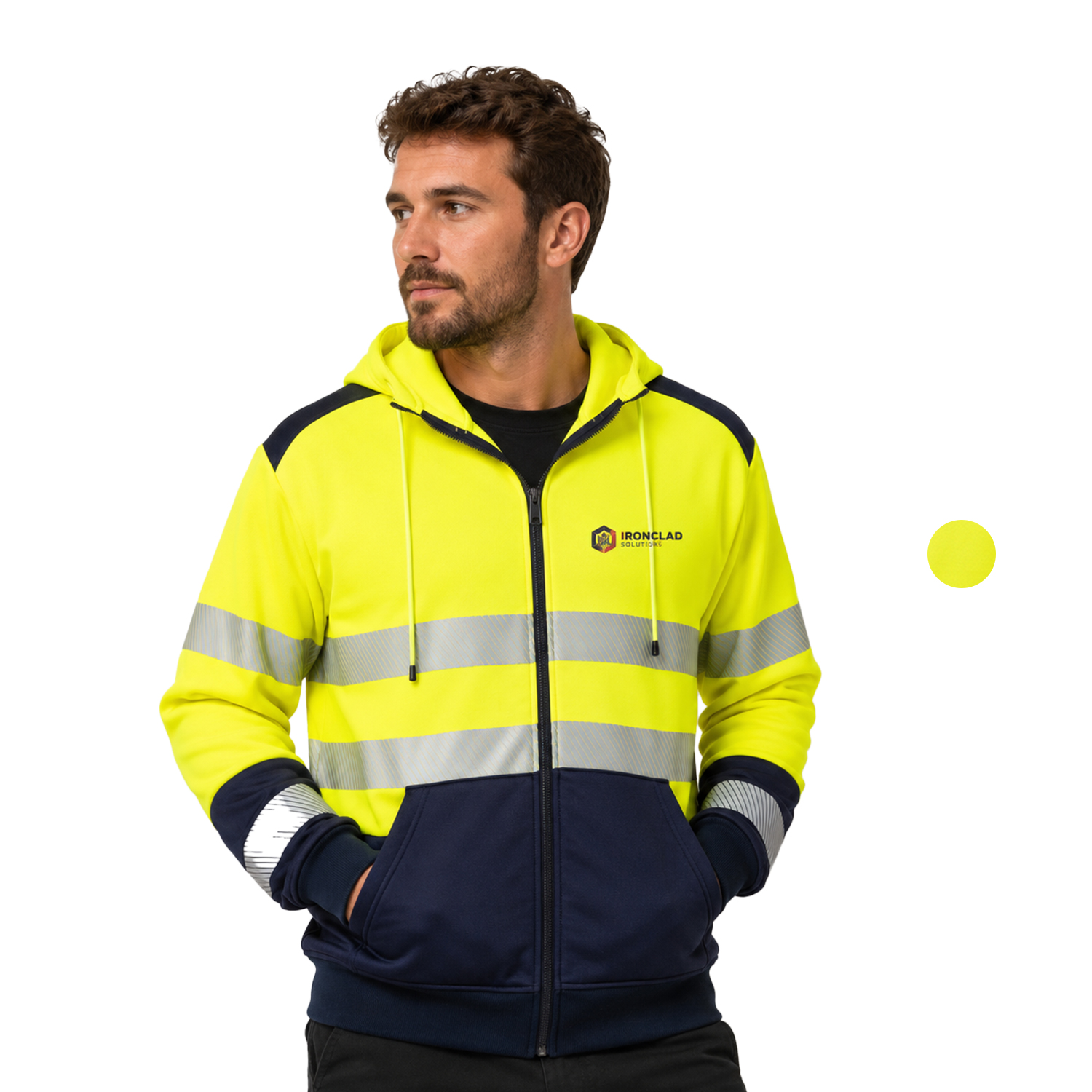 Class 3 Color Block Safety Zipper Hoodie With Segmented Tape And Kangaroo Pocket