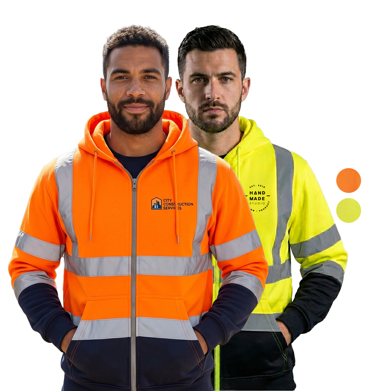 Class 3 Color Block 2" Reflective Tape Safety Zipper Hoodie with Kangaroo Pocket