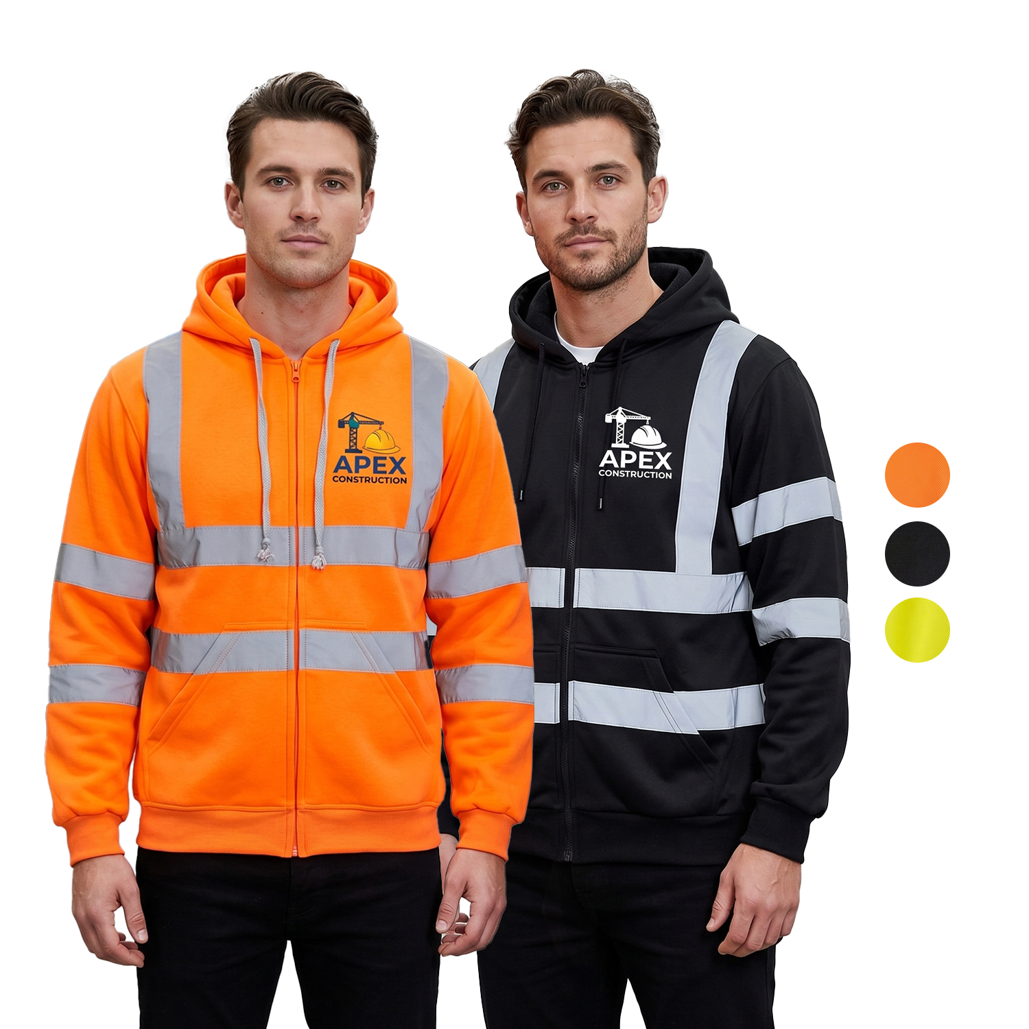 Class 3 Reflective Tape Safety Zipper Hoodie with Kangaroo Pocket