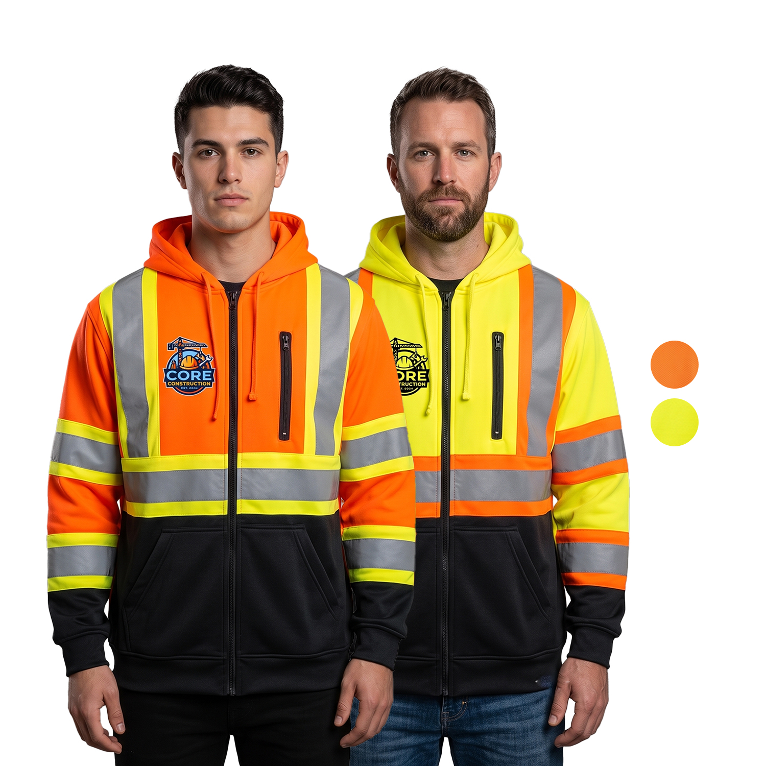 Class 3 Two Tone Reflective Tape Safety Zipper Hoodie with Kangaroo Pocket