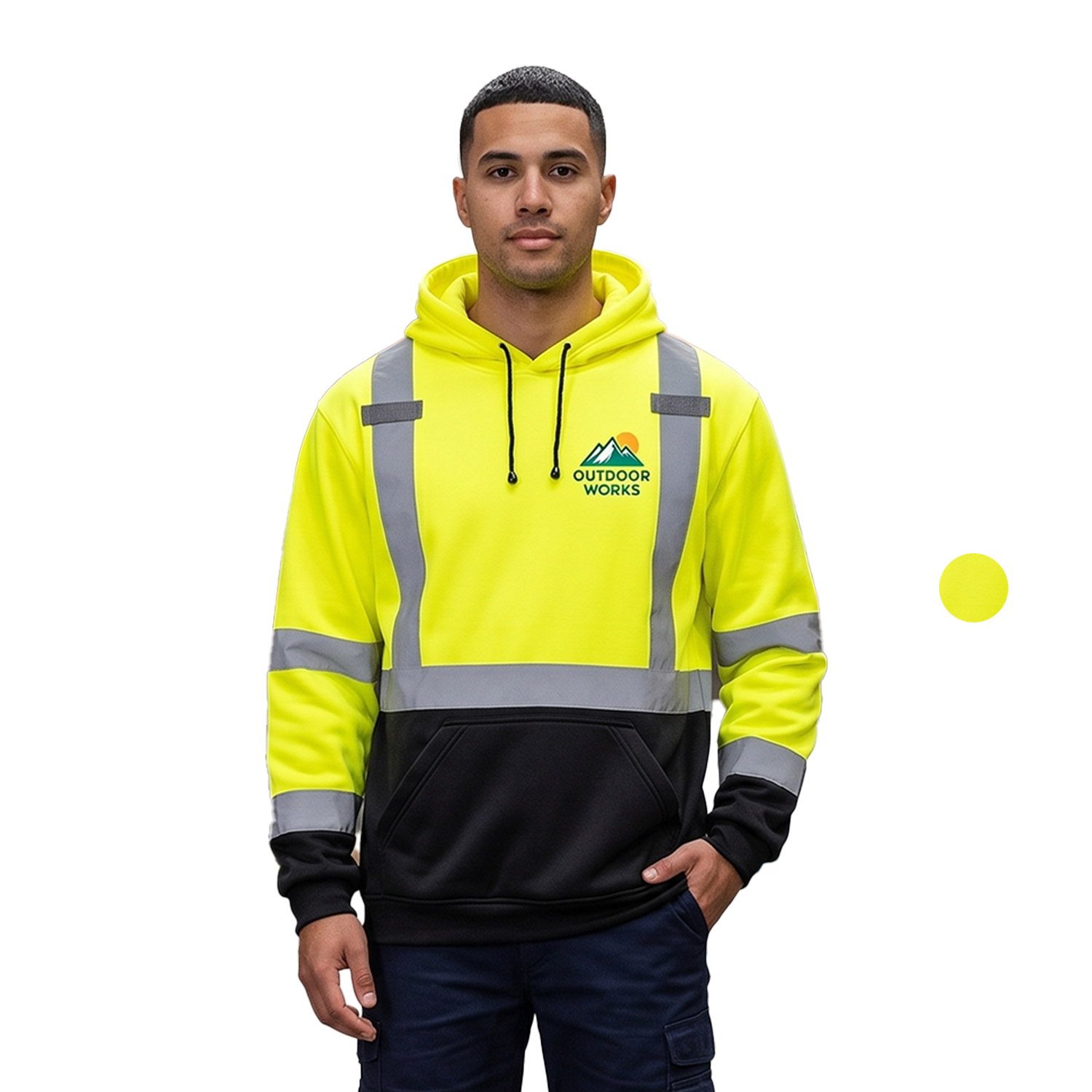 Class 3 Reflective Tape Safety Hoodie with Dual Mic Tabs & Kangaroo Pocket