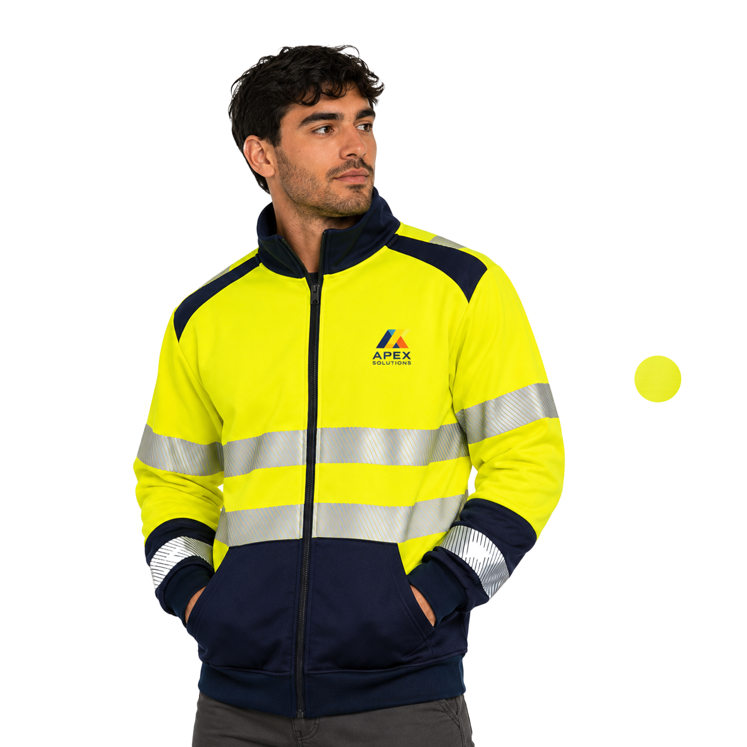 Class 3 Color Block Safety Full Zip Jacket With Segmented Tape And Kangaroo Pocket