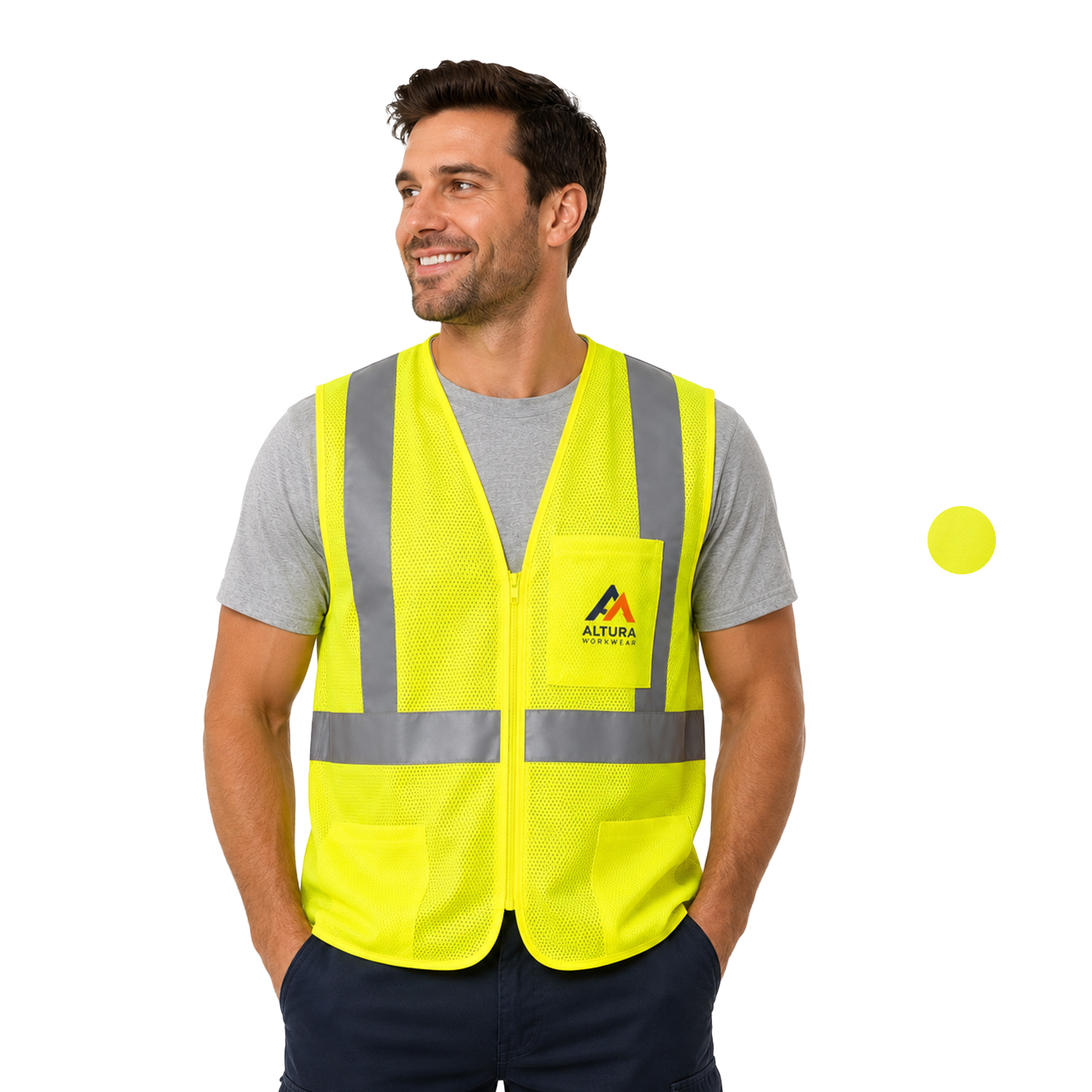 Class 2 Single Band Reflective Tape Safety Zipper Vest With Pocket