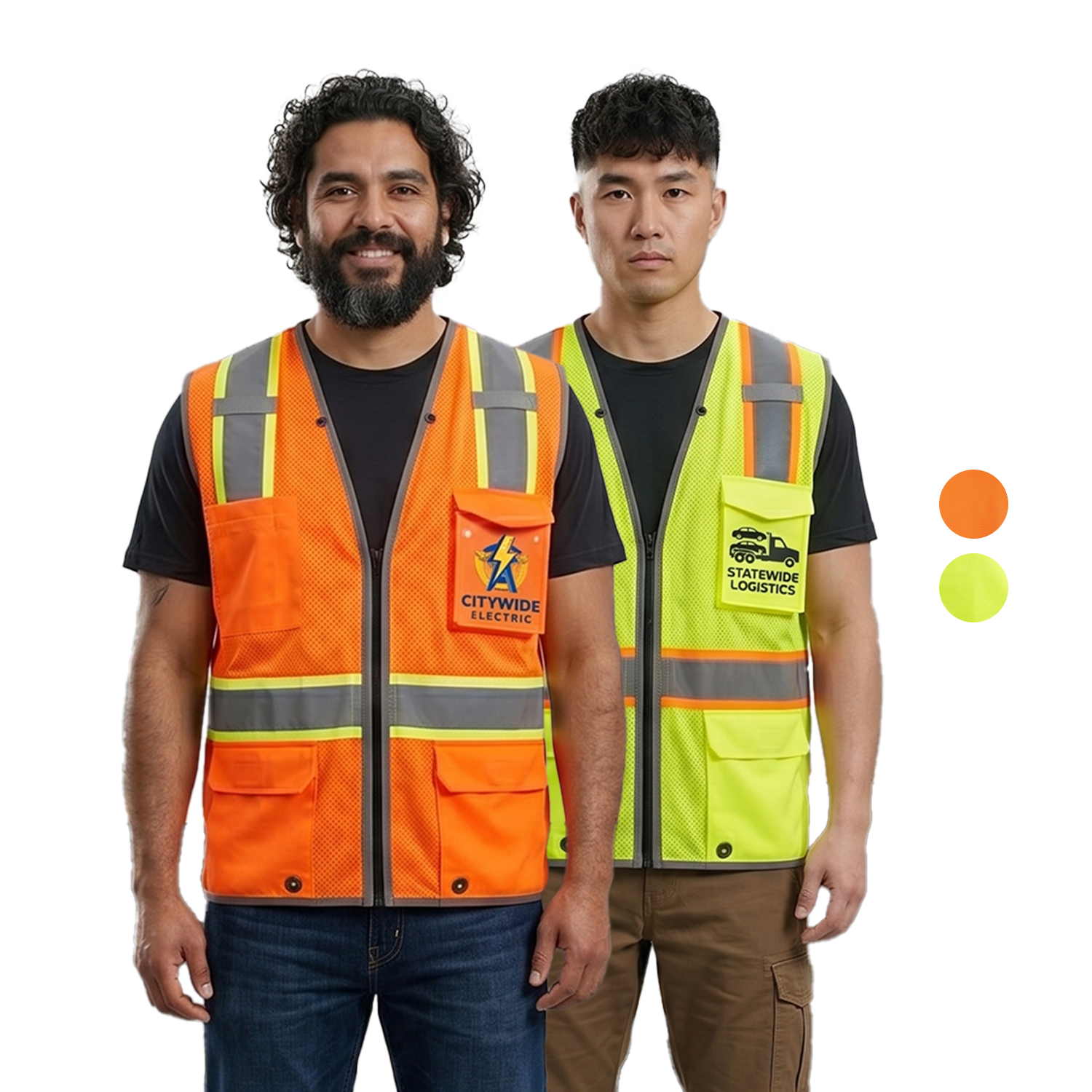 3.8oz. Knitted Class 3 Two Tone Reflective Safety Vest with Dual Mic Tab & 4 Pockets