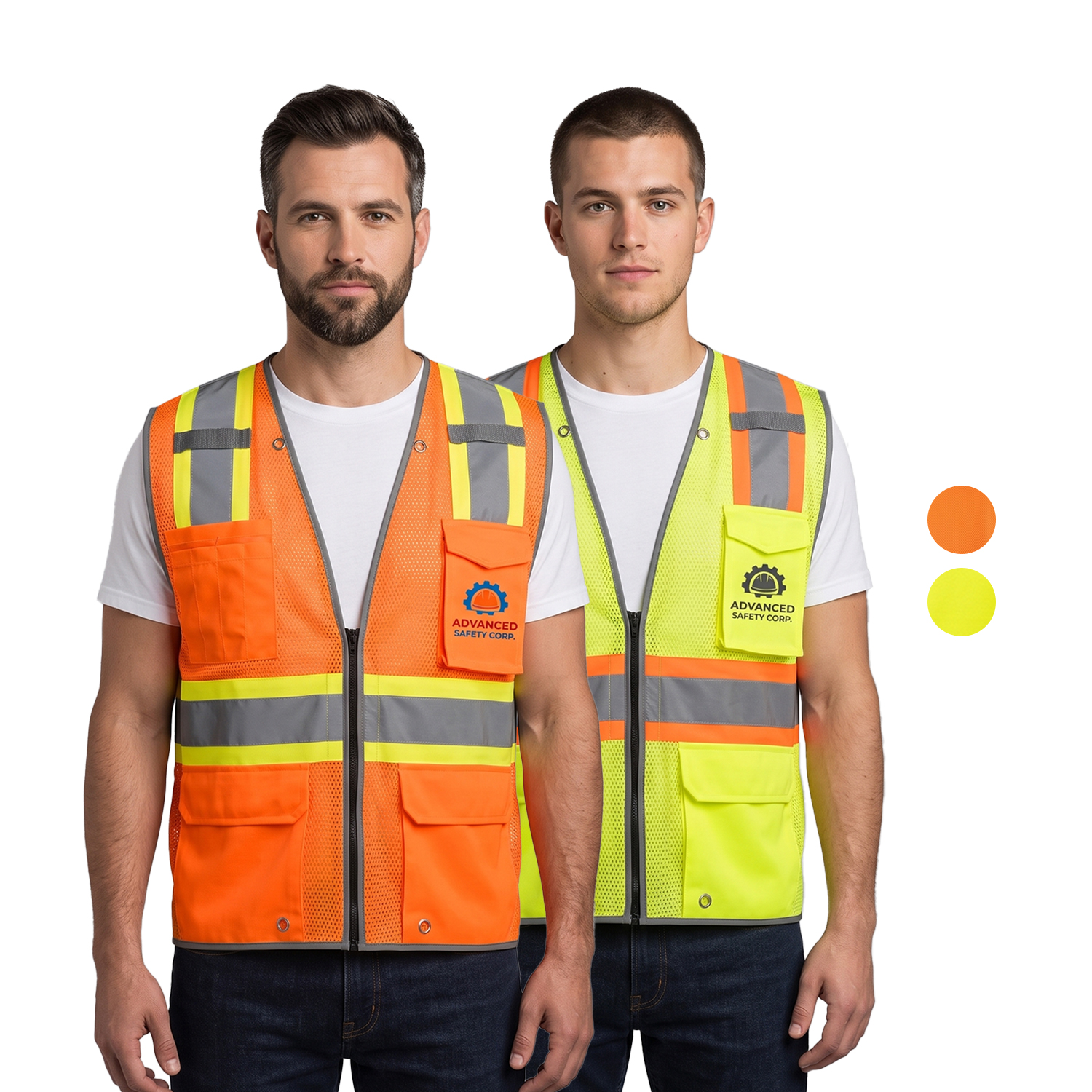 3.8 Oz. Polyester Class 2 Reflective Piping Cross Back Safety Vest With Dual Mic Tab & 4 Pockets
