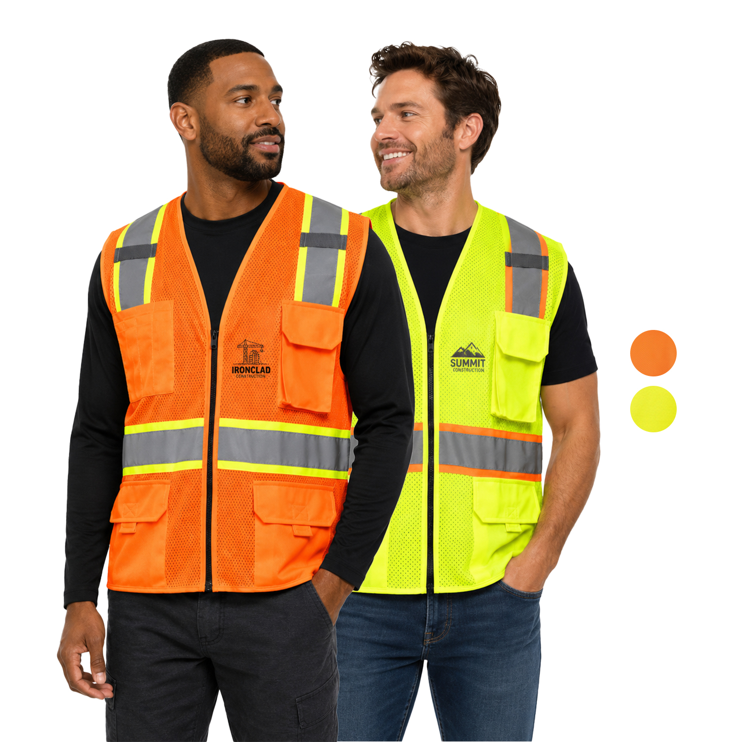 3.8 Oz. Polyester Class 2 Reflective Safety Vest With 4 Pockets & Dual Mic Tabs