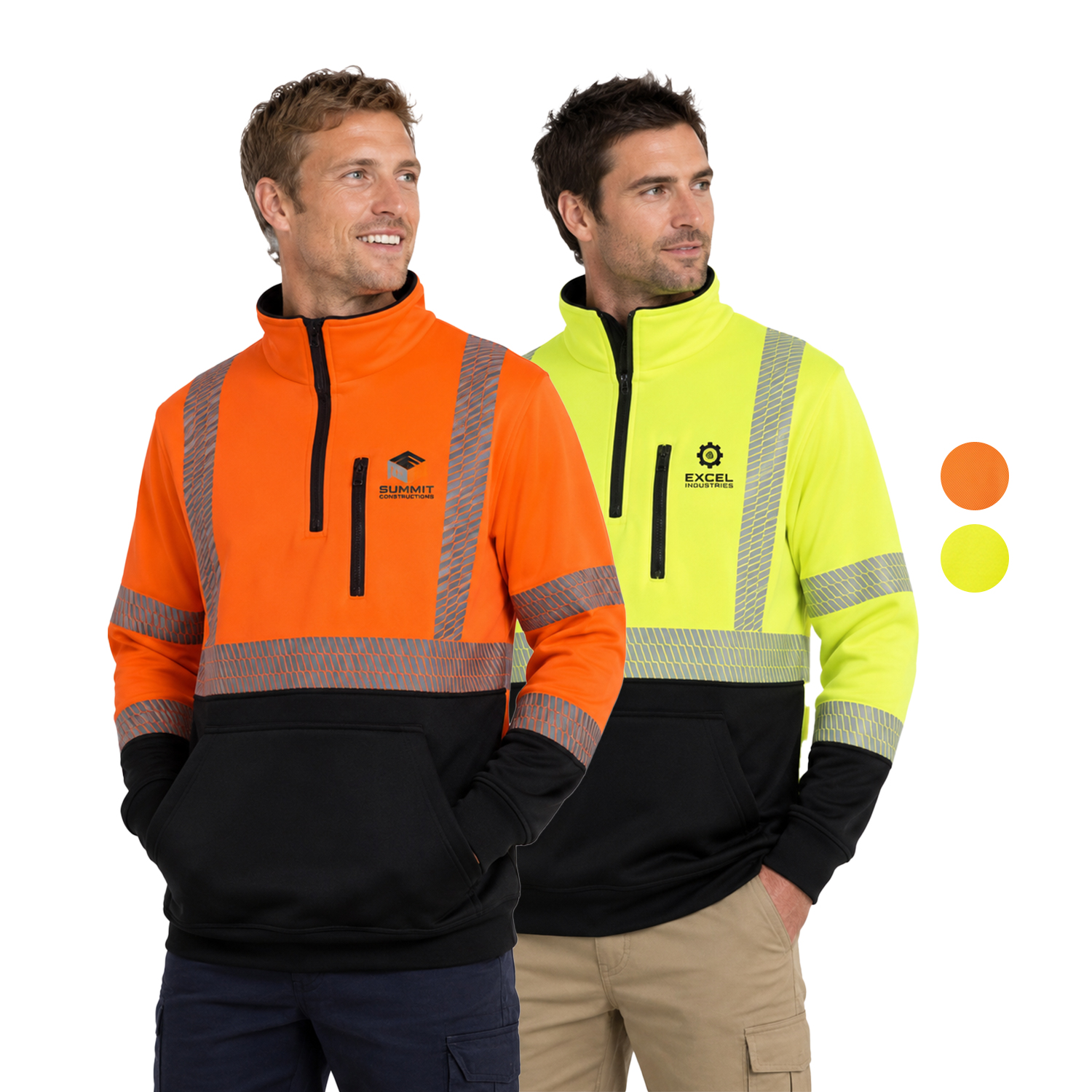Class 3 Color Block 2" Segmented Tape Safety 1/4 Zipper with Pockets