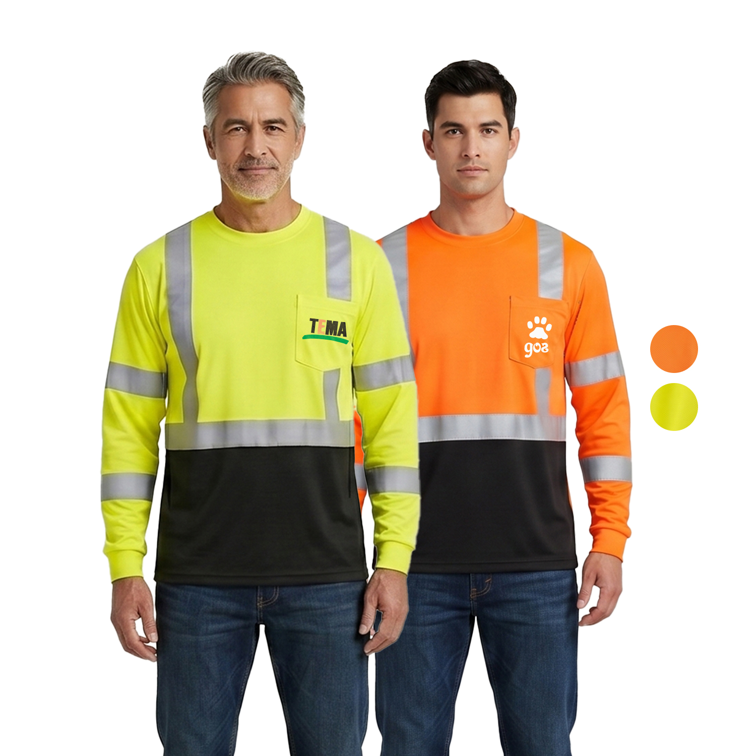 5 oz. Poly-Cotton Class 3 Color Block Reflective Tape Safety T-Shirt with Pocket