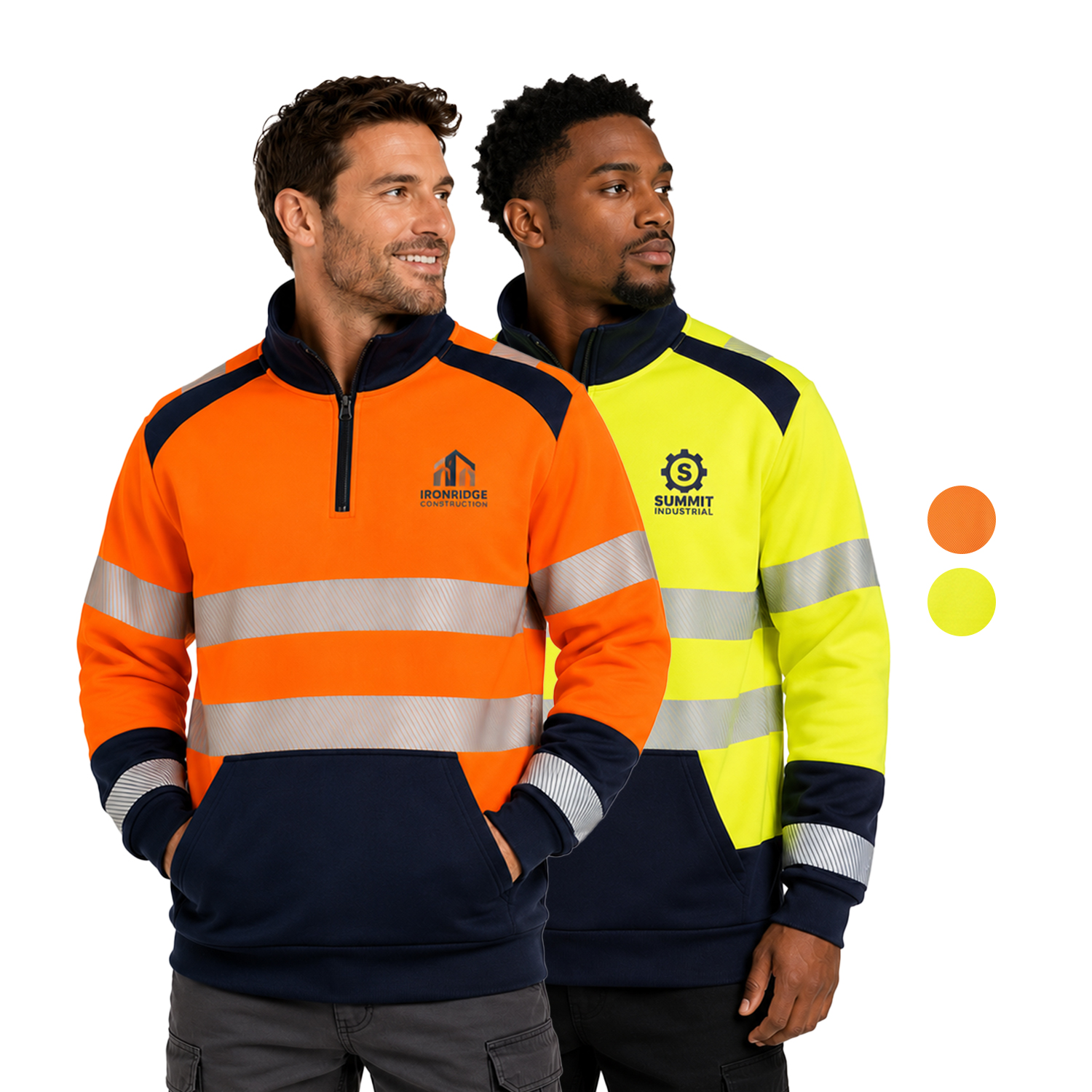 Class 3 Color Block Safety 1/4 Zipper With Segmented Tape And Kangaroo Pocket