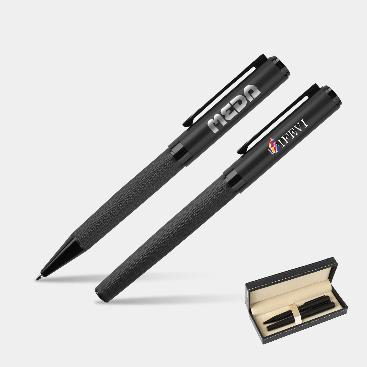 TiTUS® Dimond Pattern Gun metal Pen Set – Ballpoint & Rollerball Duo with Gift Box