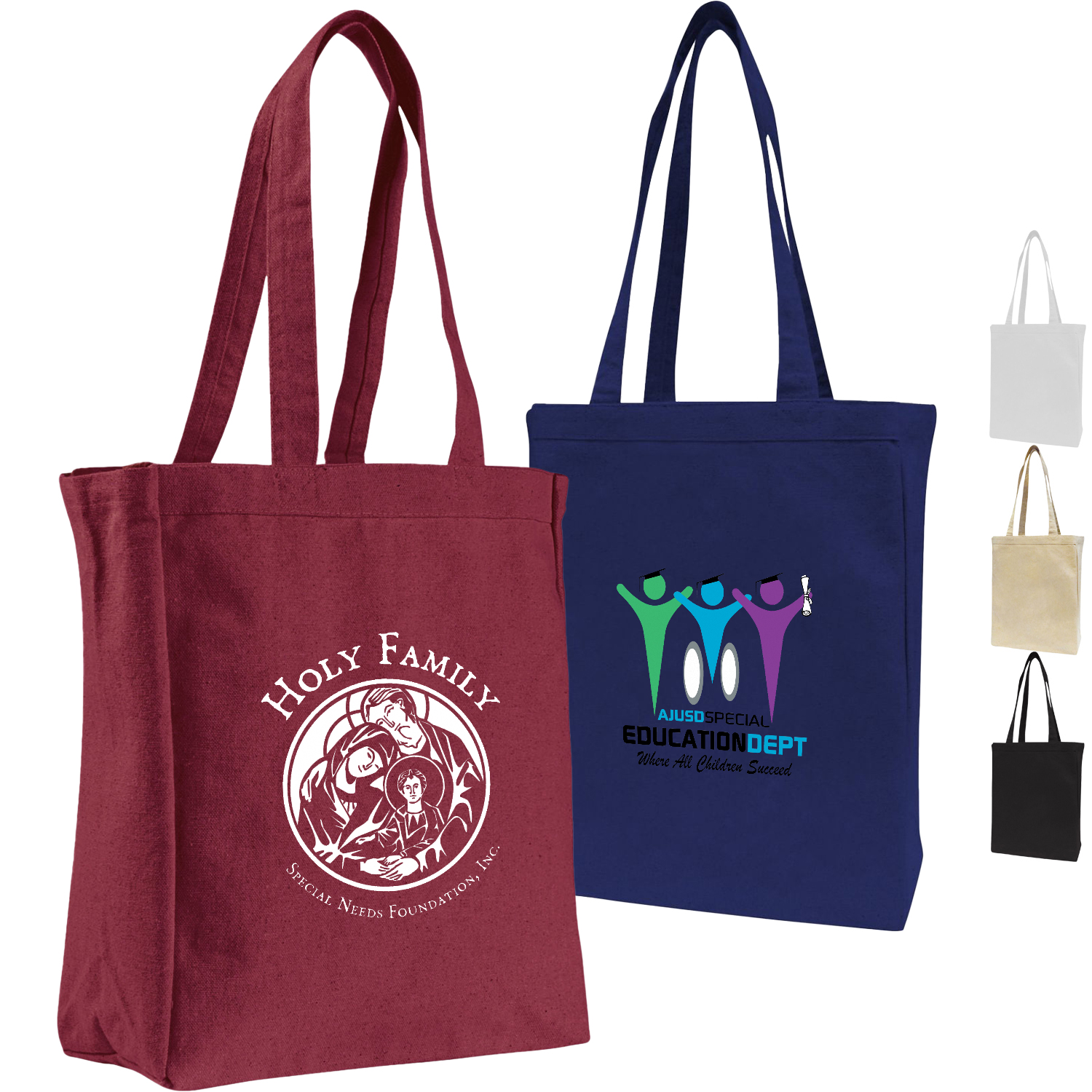 12 Oz Convention Cotton Canvas Tote Bag W/ Gusset USA Decorated (10” X 14” X 4”)
