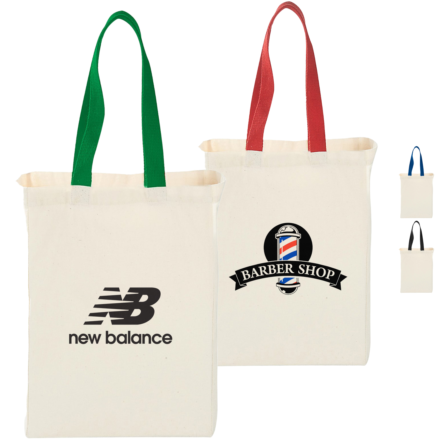 7 Oz. Grocery Cotton Canvas Tote Bag W/ Gusset & Colored Handles (10” X 14” X 5”)