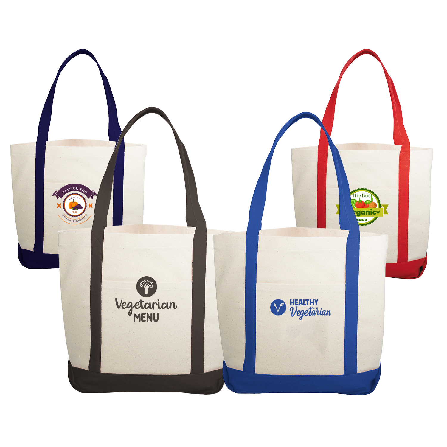 10 oz. Cotton Canvas Boat Tote Bags Front Pocket, Color Contrasting Handle W/ Gusset (12.25" x 14.75" x 5")