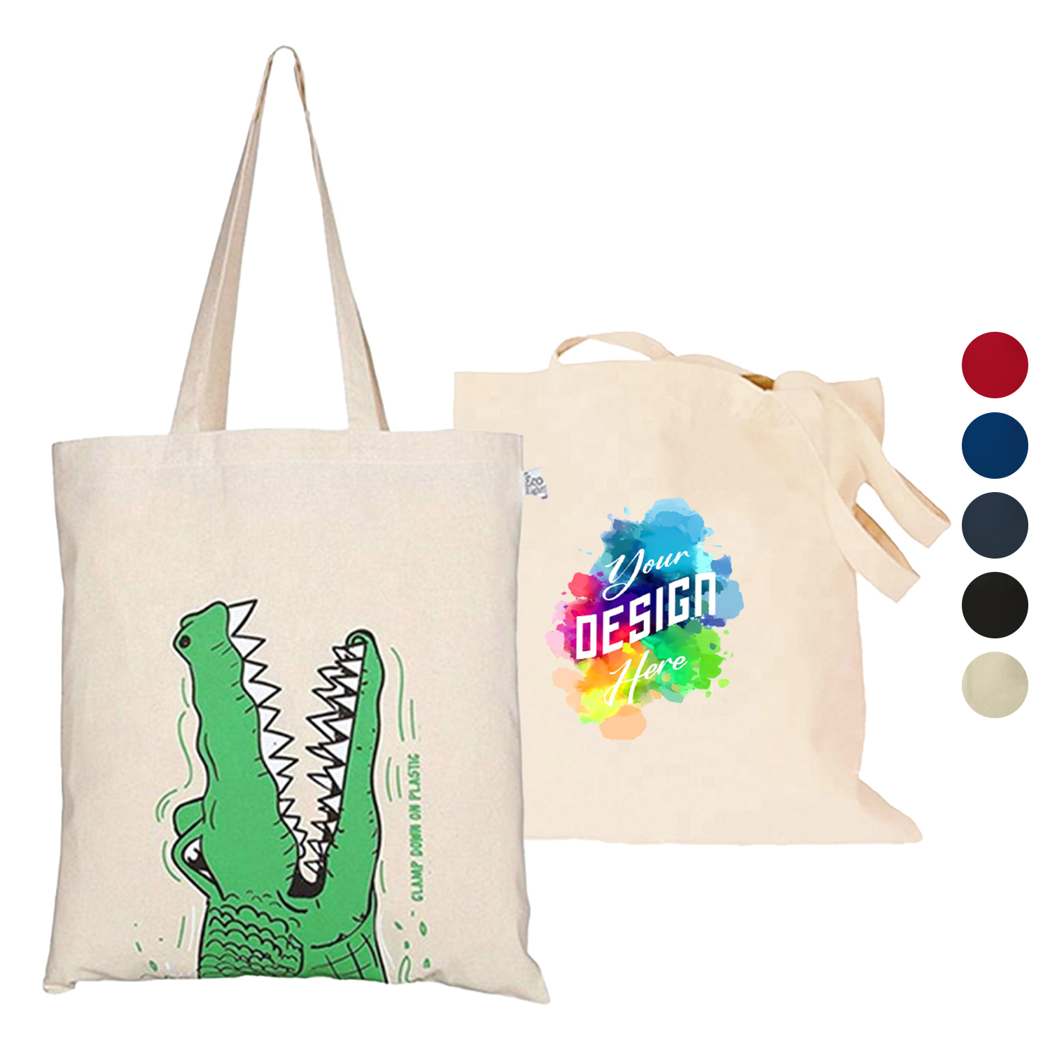 7 oz Natural Color Cotton Canvas Tote Bag USA Decorated (15” X 16”)