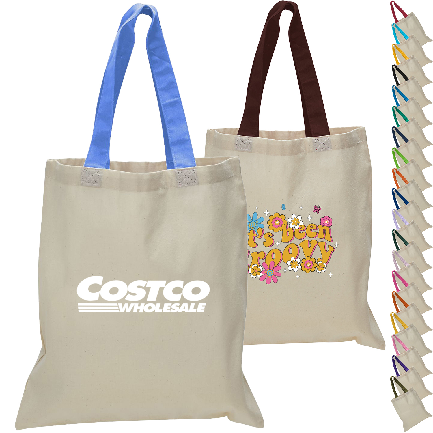 6 oz Lightweight Cotton Canvas Tote Bag W/ 20" Handles USA Decorated (15" x 16")