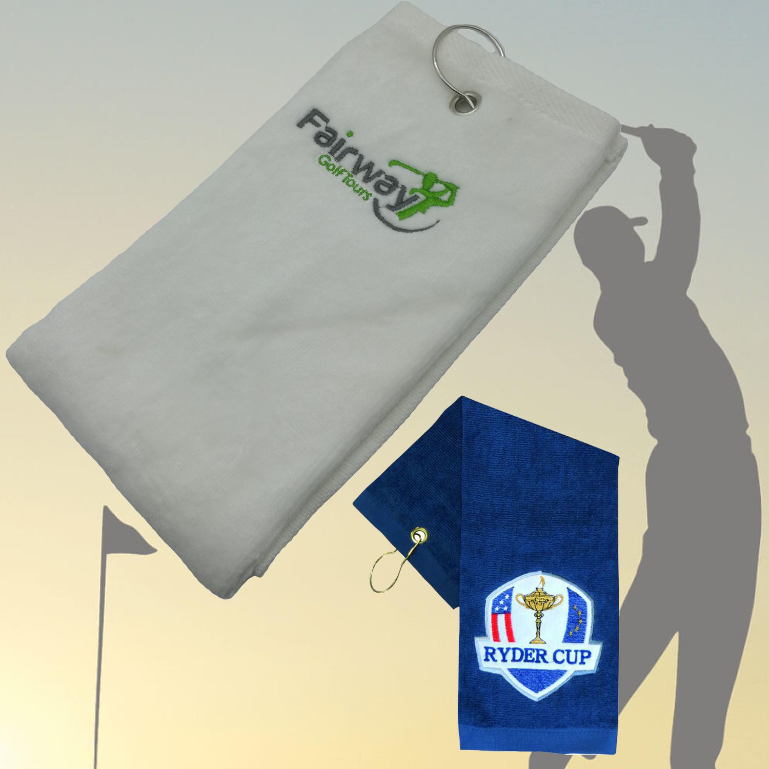 450G 100% Cotton Embroidered Golf Towel w/ Carabiner 15.5 " x 24.4"