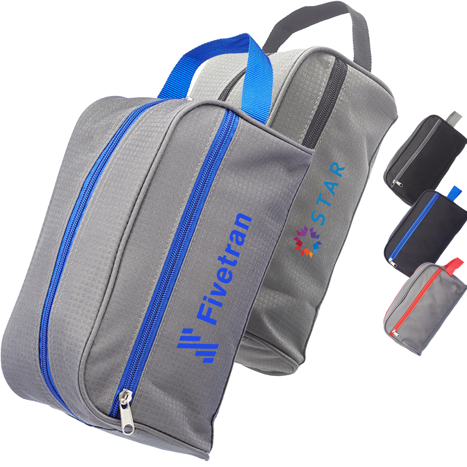 Two-Tone Travel Toiletry Bag with Colored Handle & Zipper