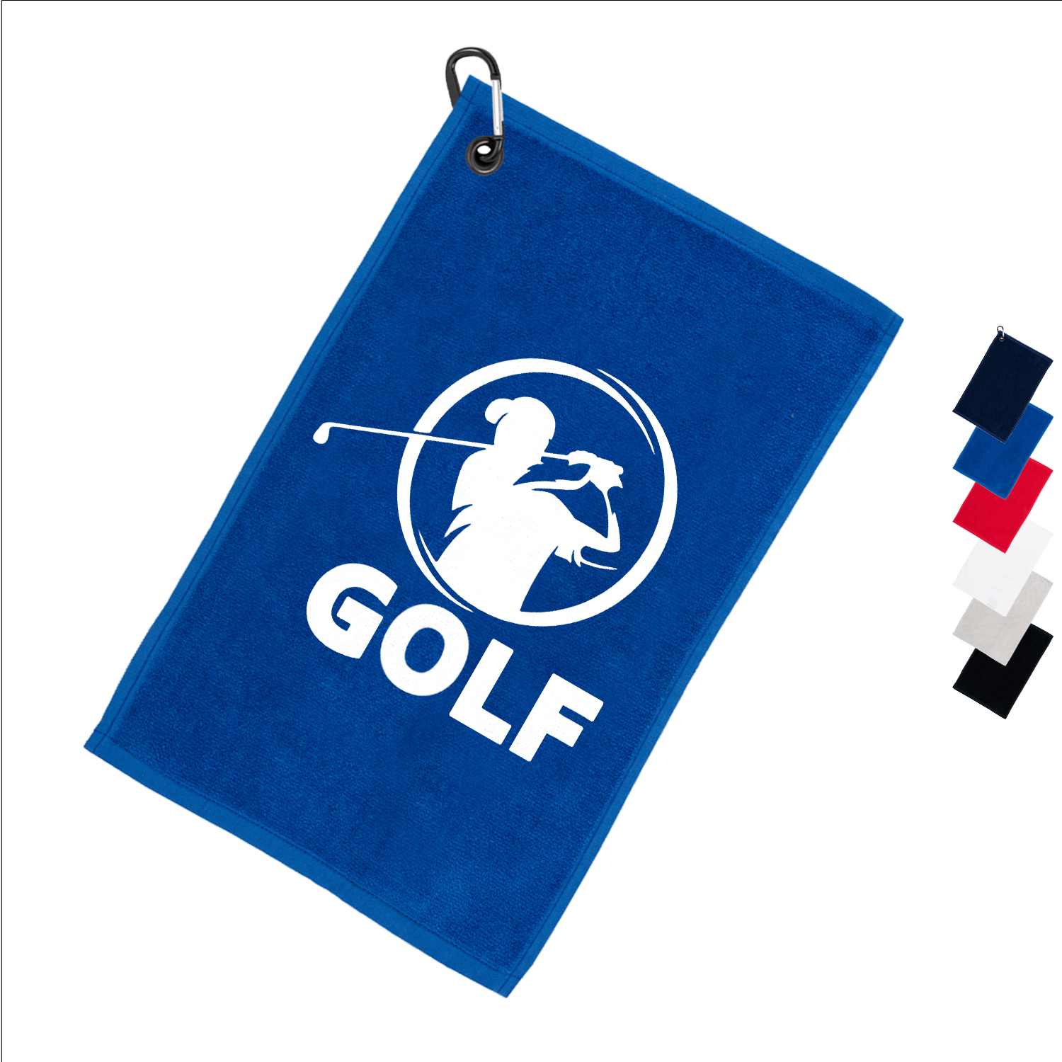 11" x 18" USA Cotton Golf Terry Velour Towel w/ Carabiner
