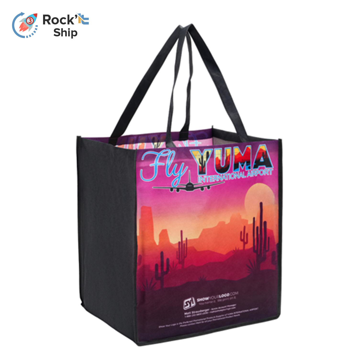Rock'it 3-Day Sublimated PET Non-Woven Grocery Tote Bag w/ Gusset - 2 Sided (13" x 15" x 10")