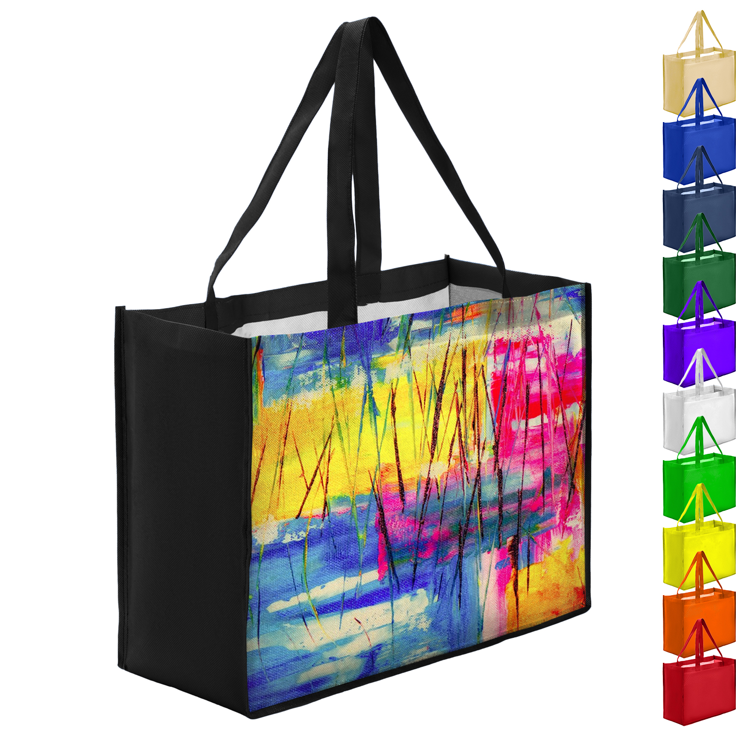 Sublimated PET Non-Woven Shopping Tote Bag w/ Gusset - 2 Sided (16" x 12" x 6")
