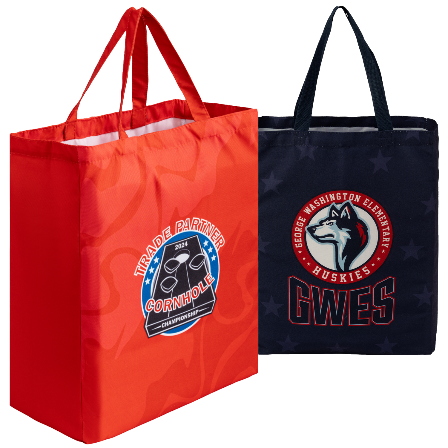 8 Oz. Sublimated Poly Canvas Shopping Tote Bag w/ Gusset (14" x 18" x 6")