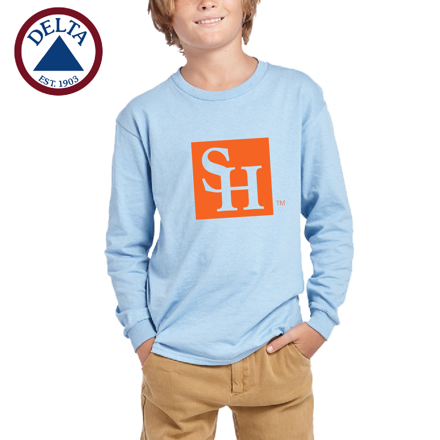 Delta 5.2 oz 100% Preshrunk Cotton Youth Pro Weight Long Sleeve T-Shirt