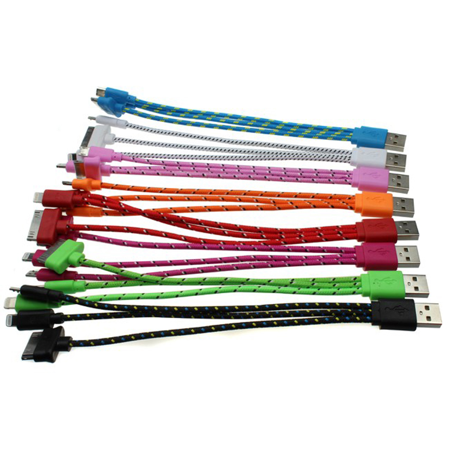 Trio USB charging cable for iPhone, and Android devices.