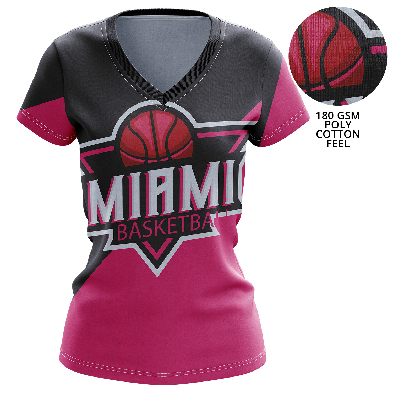 Women's 180 GSM Jersey Knit Cotton Feel Sublimation V-Neck T-shirt