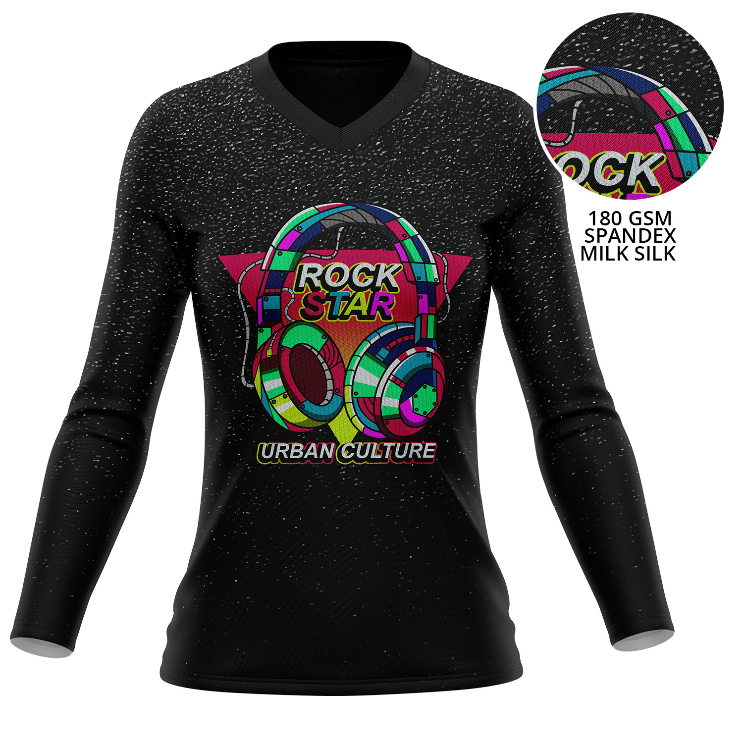 Women's 180 GSM Spandex Milk Silk Sublimation Performance Long Sleeve V-Neck T-shirt