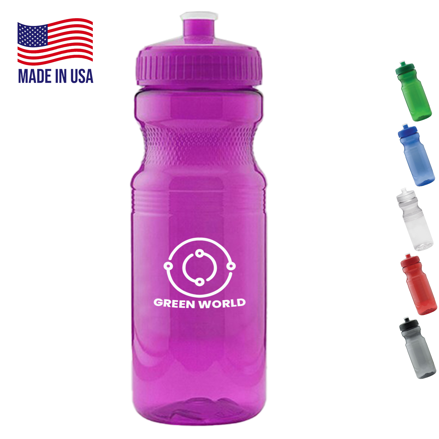 Colored Translucent USA made Bike Bottle 24 oz push spout