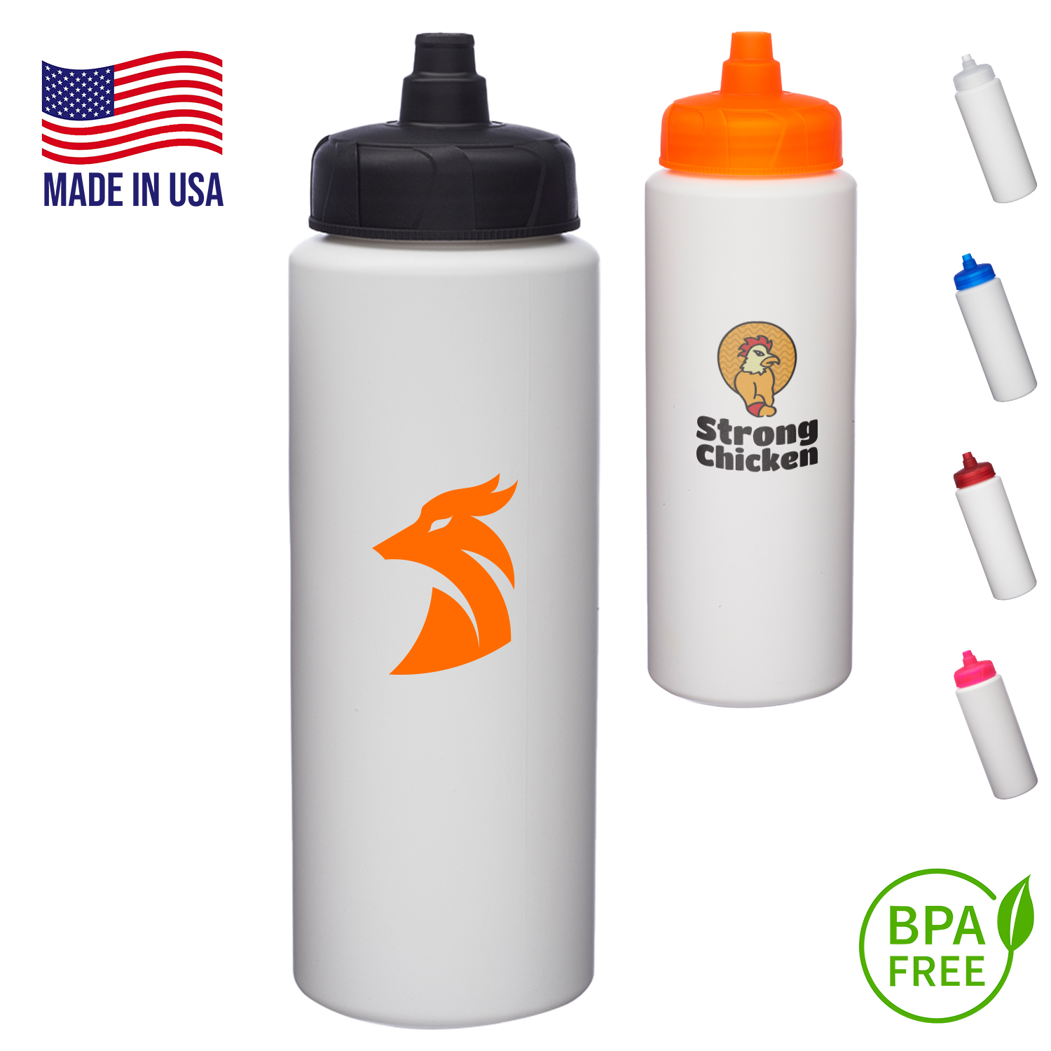 32 oz. USA made HDPE Plastic Sports Bottle w/ Quick Shot Lid