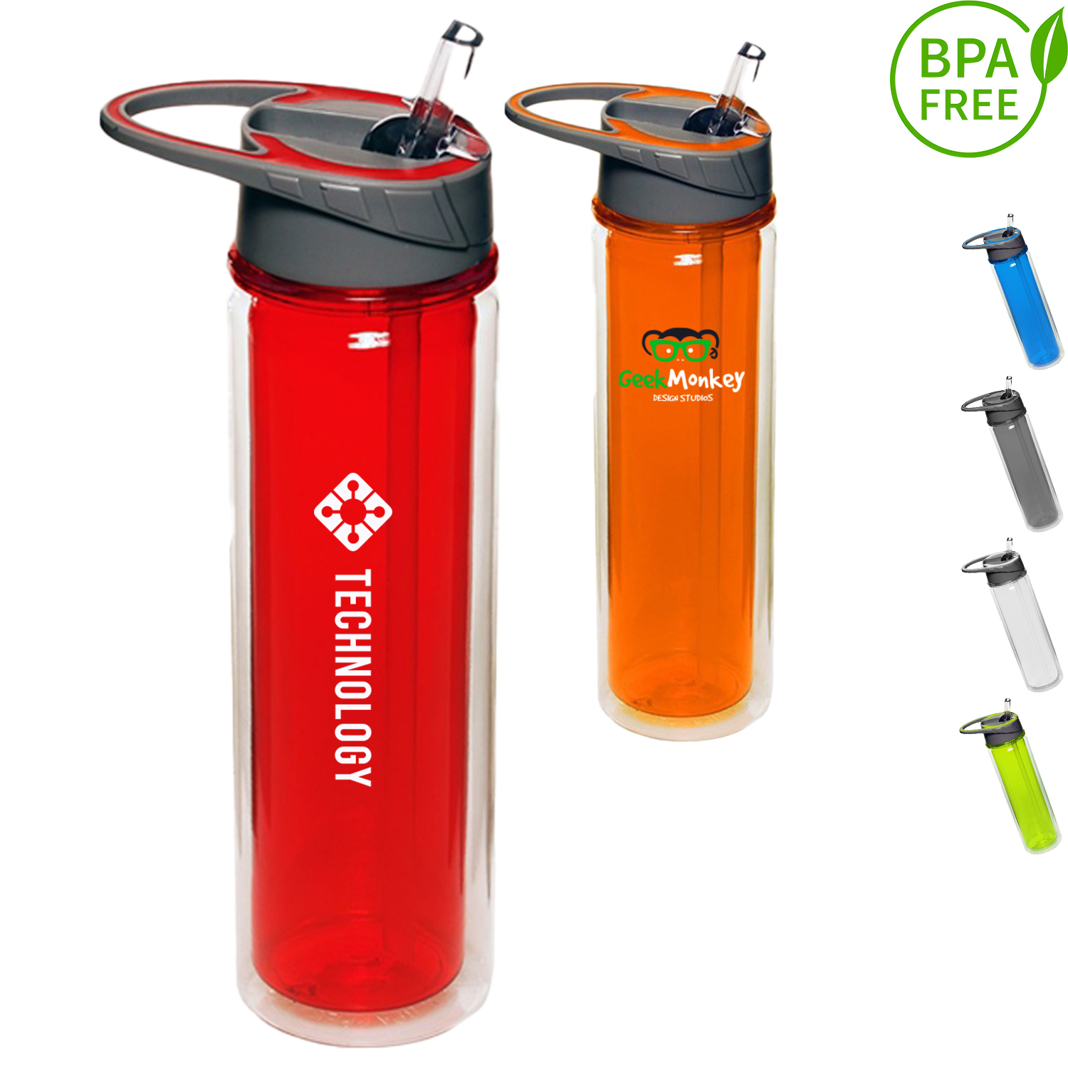 19 oz. BPA Plastic Double Wall Sports Bottle w/ Flip-top lid