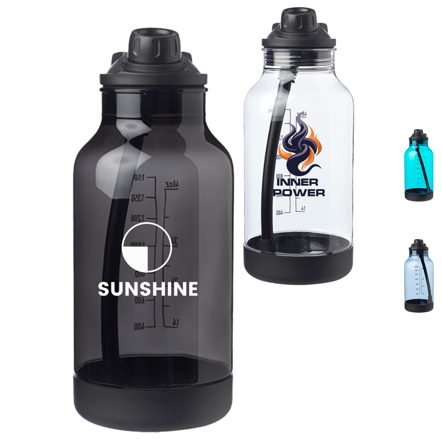 64 oz. Plastic Sports Water Bottles, Lid & Silicone Straw