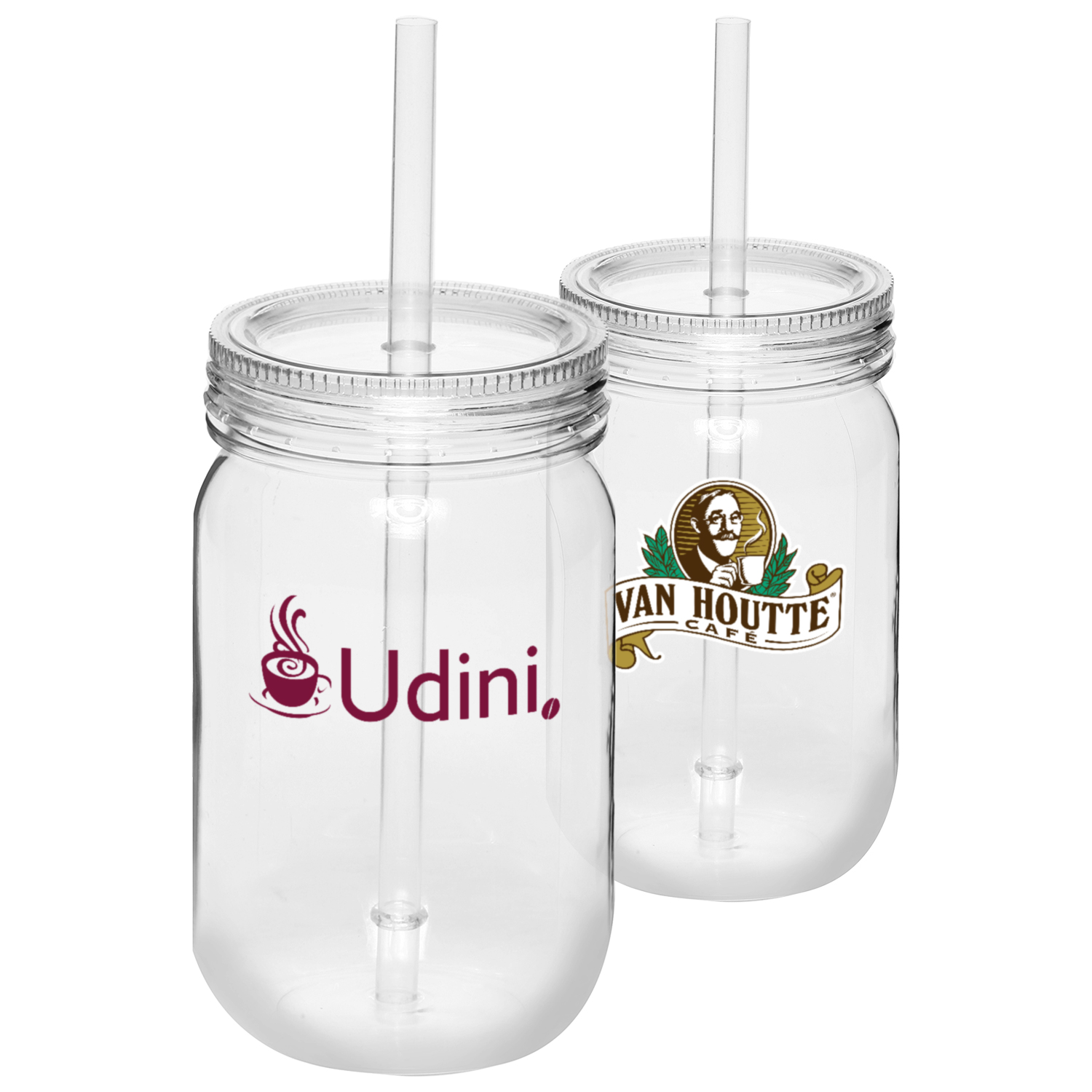 24 oz. Single Wall Plastic Mason Jars With Straw