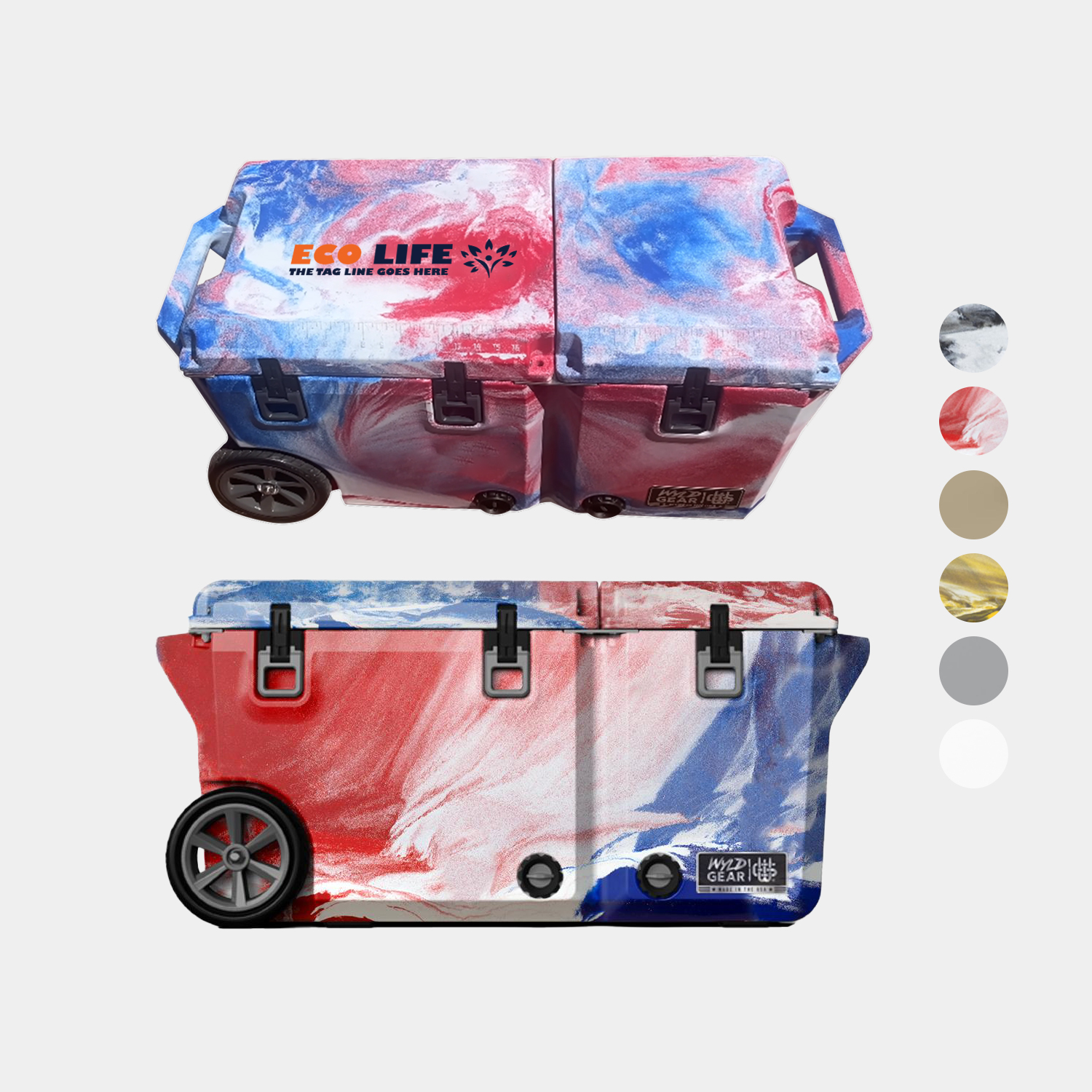 90 QT Wyld Gear® USA-Made Divided Wheeled Hard Cooler Ice Chest (20" x 42")