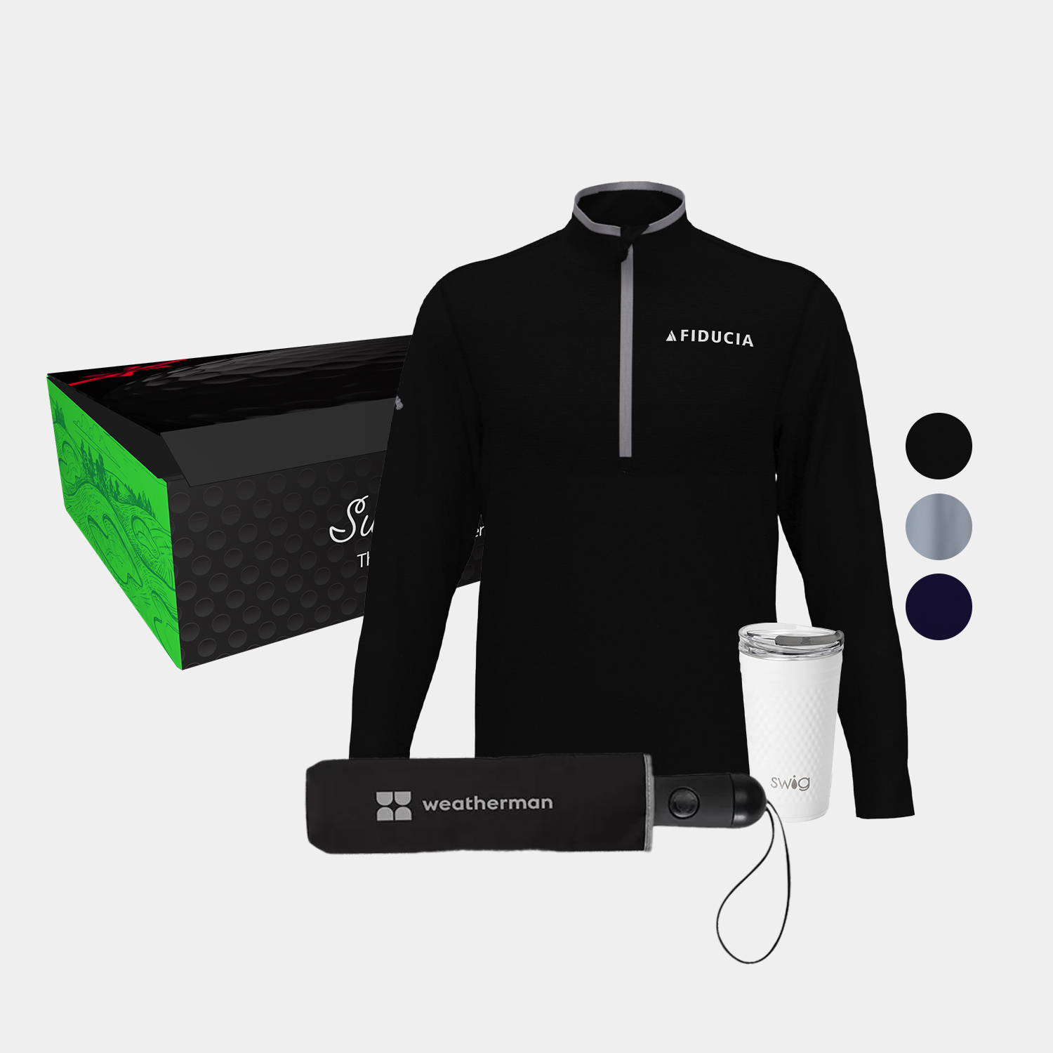 24 oz SWIG® Golf Cup SS Tumbler, Callaway® Ottoman Women's Golf Pullover & Weatherman® Umbrella Gift Set