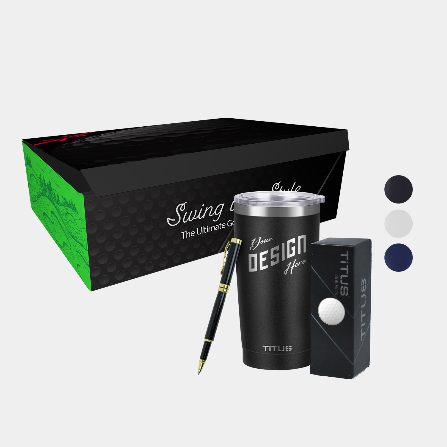 20 oz TiTUS® SS Tumbler, 3 Pack Golf Balls & Luxury Ball Point Pen Gift Set