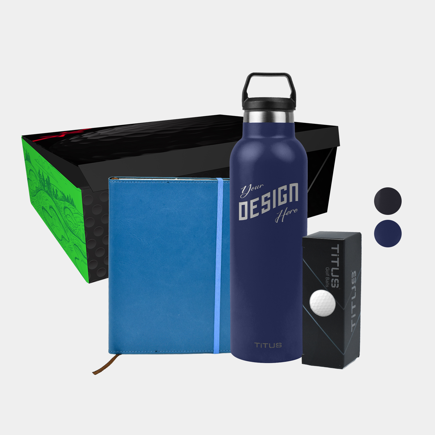 25 oz TiTUS® SS Water Bottle, 3 Pack Golf Balls &  A5 Notebook with Pen Gift Set