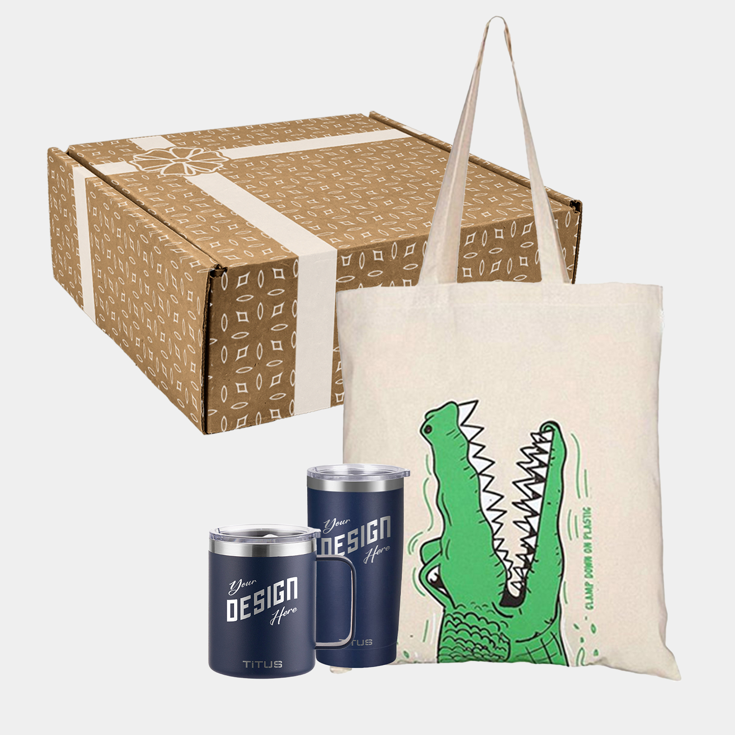 Premium TiTUS® Tumbler & Mug with Natural Canvas Tote Bag Executive Gift Box Set