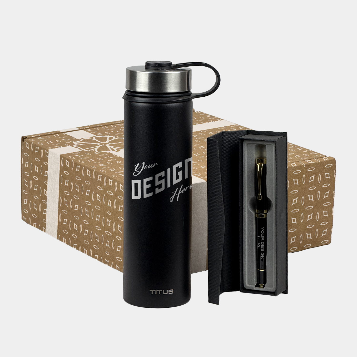 25 oz  TiTUS® Premium Insulated Sports Bottle & Chrome Trim Pen Gift Set