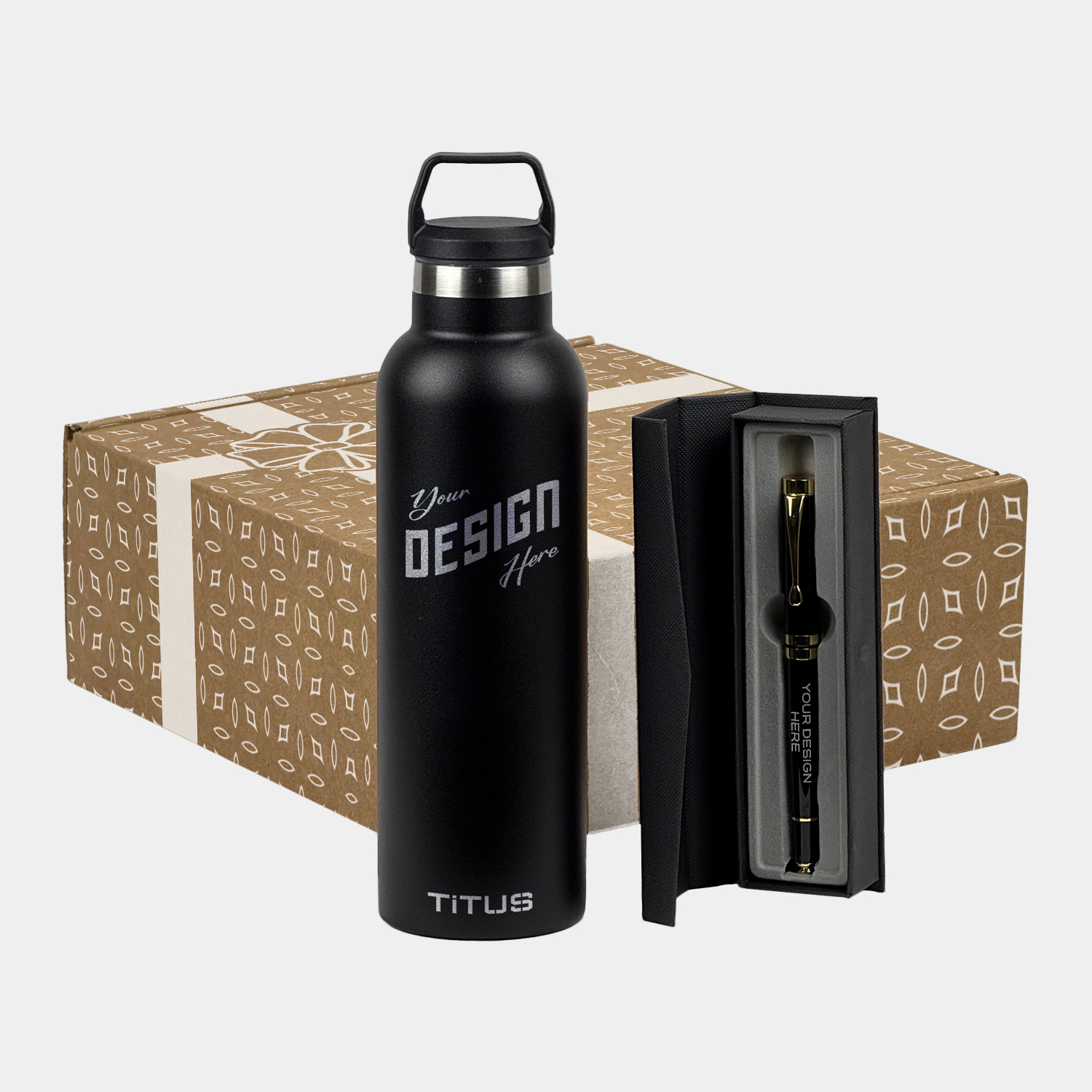 25 oz  TiTUS® Premium Insulated Sports Bottle & Chrome Trim Pen Gift Set